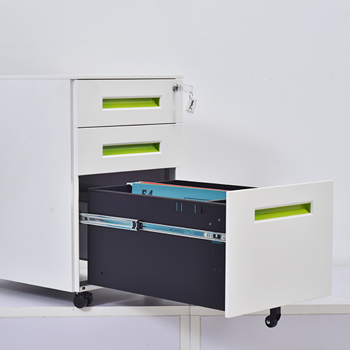 Mobile Cabinet with Color Handle Lateral File Cabinet, Home Office Printer Stand, with 3 Drawers and Open Storage Shelves, for A4, Letter-Size Documents