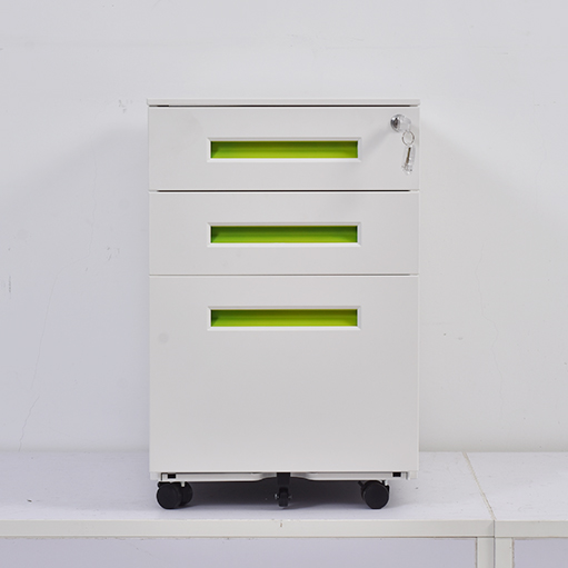 Mobile Cabinet with Color Handle Lateral File Cabinet, Home Office Printer Stand, with 3 Drawers and Open Storage Shelves, for A4, Letter-Size Documents