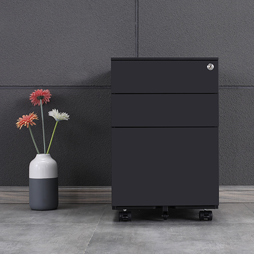 3 Drawer Mobile Cabinet in black with wheels