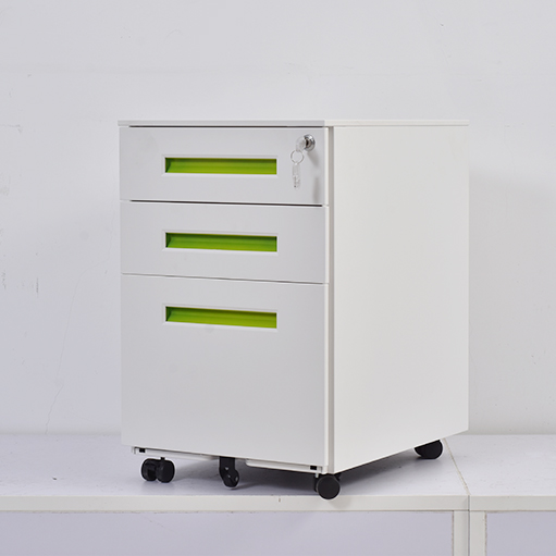 Mobile Cabinet with Color Handle Lateral File Cabinet, Home Office Printer Stand, with 3 Drawers and Open Storage Shelves, for A4, Letter-Size Documents