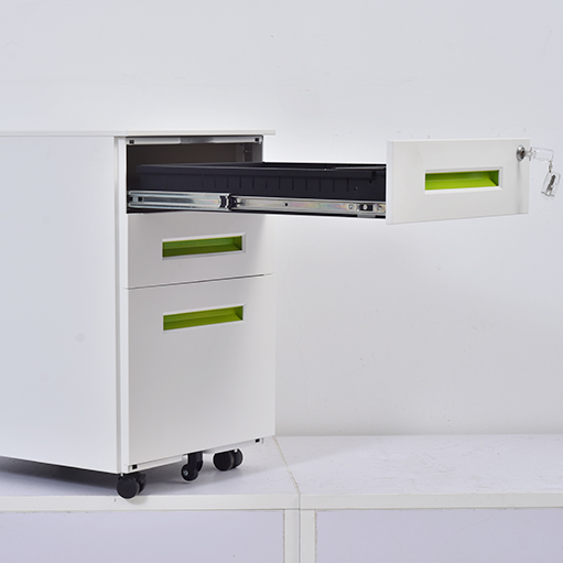 Mobile Cabinet with Color Handle Lateral File Cabinet, Home Office Printer Stand, with 3 Drawers and Open Storage Shelves, for A4, Letter-Size Documents