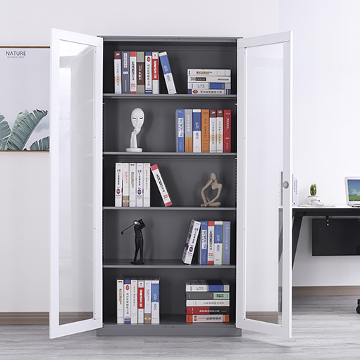 High Steel Swing Glass Door Cabinet Home Bookshelf Cabinet Study Cabinet Office Cabinet Metal Cabinet High Cabinet High Steel Glass Cabinet