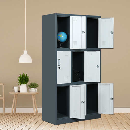 9 Doors Metal Storage Cabinet with Card Slot, Organizer,Shoes and Bags Steel Locker for Office, Home, Bank, School, Gym